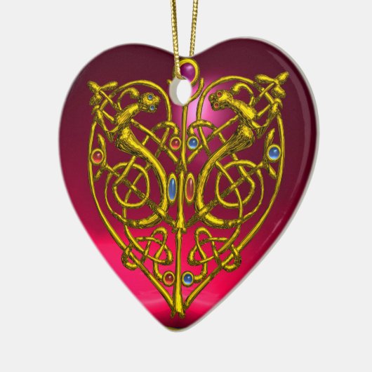 HYPER VALENTINE HEART Red Ruby and Green Emerald Keramikornament (Links)