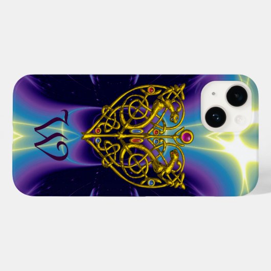 HYPER VALENTINE MONOGRAM/GOLD HERZ IN LILA BLAU Case-Mate iPhone HÜLLE (Rückseite (Horizontal))