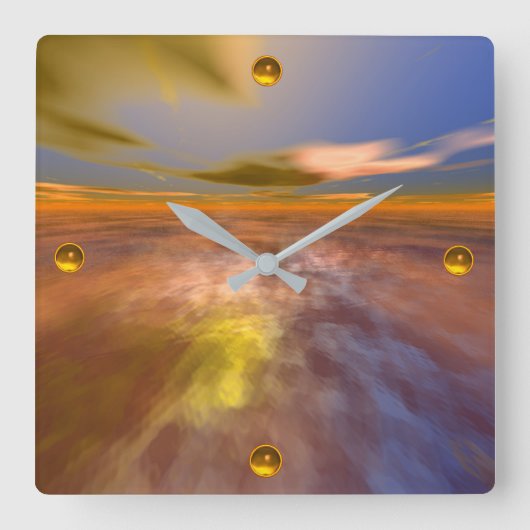 HYPERION WORLD, ALIEN SEASCAPE SKY, CLOUDS Sci-Fi Quadratische Wanduhr (Vorderseite)