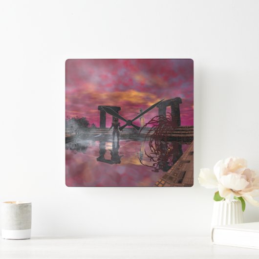 HYPERIONENTEMPEL WASSER-Science Fiction, SCI-Fi Quadratische Wanduhr (Zuhause)