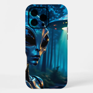 Hyperrealistischer Außerirdischer und UFO im Wald iPhone 16 Pro Max Hülle