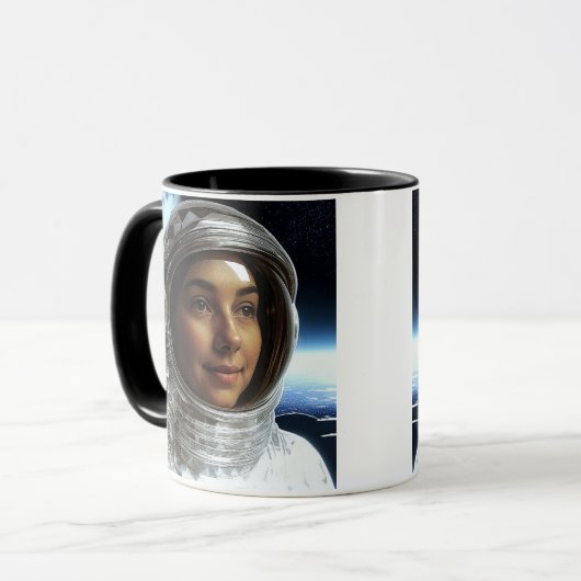 Hyperrealistischer Mondkosmonaut Tasse (Vorderseite Links)