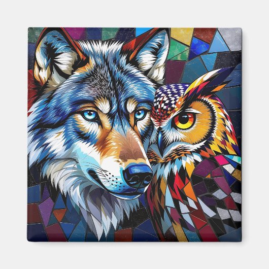 Hyperrealistischer Wolf und Eule Magnet (Vorne)