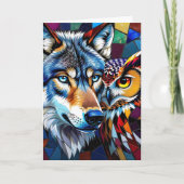 Hyperrelistischer Wolf und Eule | Happy Birthday Karte (Vorderseite)