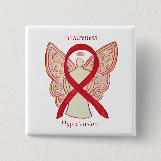 Hypertonie (HTN Awareness Red Ribbon Angel Button (Vorderseite)