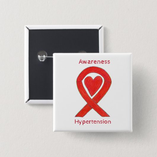 Hypertonie (HTN) Bewusstsein Rotes Herz Band Butto Button (Vorne & Hinten)