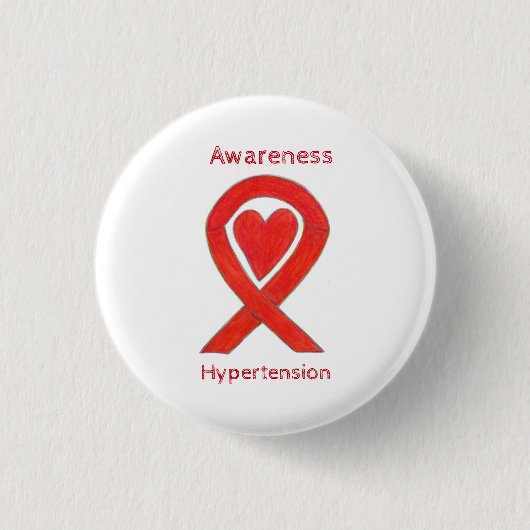 Hypertonie (HTN) Bewusstsein Rotes Herz Band Butto Button (Vorderseite)