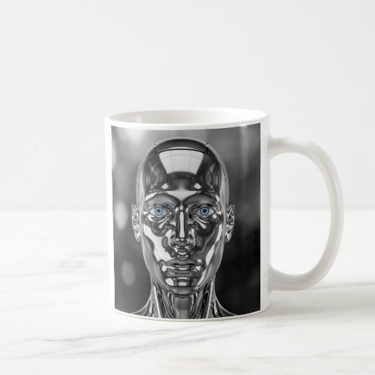 Hypnitischer Roboter mit Chromaugen Kaffeetasse (Rechts)
