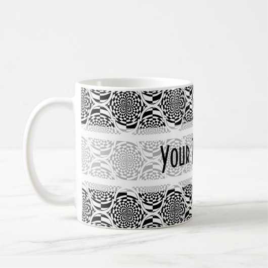 Hypnose-Muster Schwarz-weiß + Ihr Text Kaffeetasse (Links)