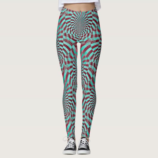Hypnose-Musterrot-Türkis + Ihre Ideen Leggings (Vorderseite)
