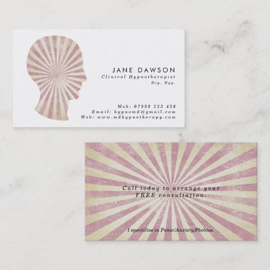 Hypnotherapist Sonnendurchbruch der Trance rosa Visitenkarte (Vorne/Hinten)