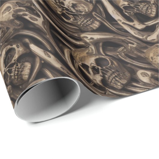 Hypnotic Gothic Horror Liquide Gold Skulls Geschenkpapier (Rolleneckpunkt)