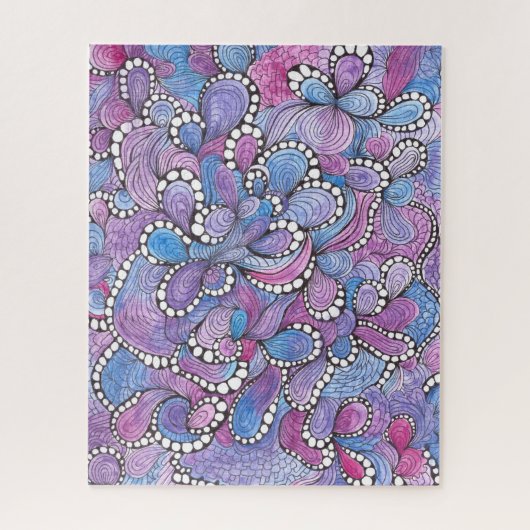 Hypnotic Hand Gezeichnet Lila Bio Wirbel Artwork Puzzle (Vertikal)