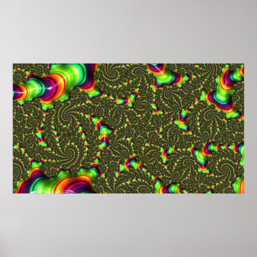 Hypnotic Neon Rainbow Swirl 3D Fraktal Art Poster (Vorne)