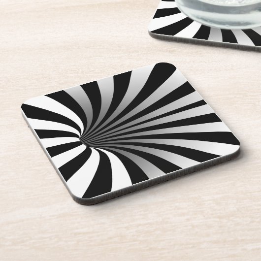 Hypnotic Optical Illusion Vortex Black Square Getränkeuntersetzer (Linke Seite)