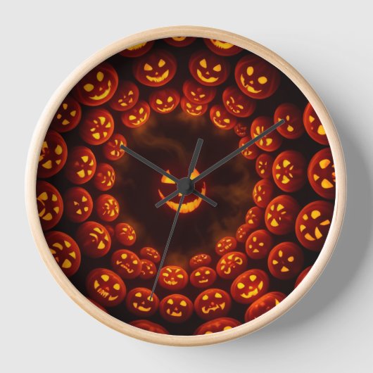 Hypnotic Pumpkin Vortex Clock | Halloween Glow Art Uhr (Vorderseite)