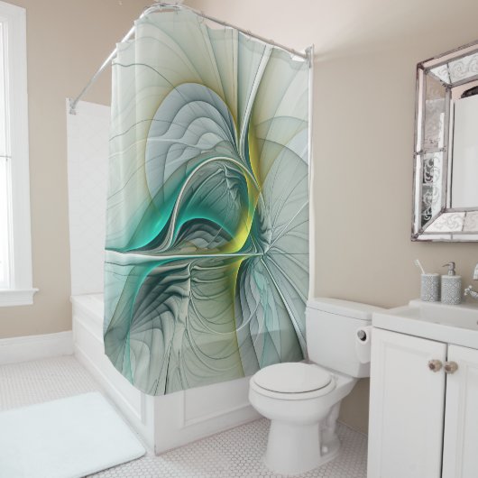 Hypnotische Abstrakt Golden Turquoise Aquamarines Duschvorhang (Beispiel)