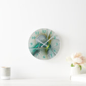 Hypnotische Abstrakt Golden Turquoise Aquamarines Runde Wanduhr (Zuhause)