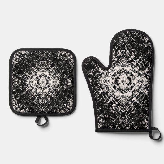 Hypnotische Abstrakte Schwarz-Weiß-Moderne Kunst Ofenhandschuh & Topflappen-Set (Vorderseite)