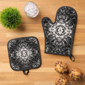 Hypnotische Abstrakte Schwarz-Weiß-Moderne Kunst Ofenhandschuh & Topflappen-Set (Oben Unten)