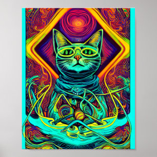 Hypnotische Illustration einer farbigen Katze Poster