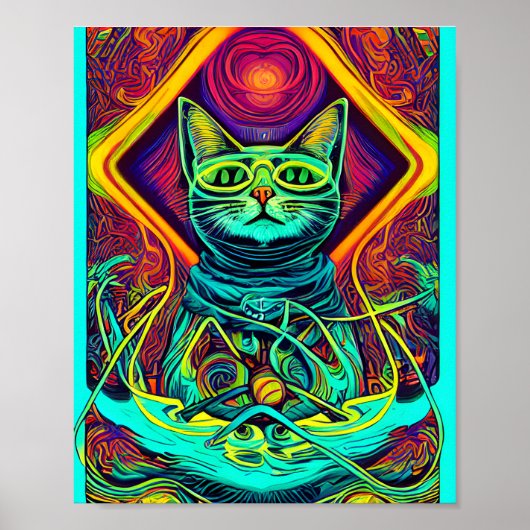 Hypnotische Illustration einer farbigen Katze Poster (Vorne)