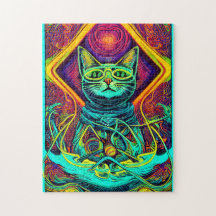 Hypnotische Illustration einer farbigen Katze