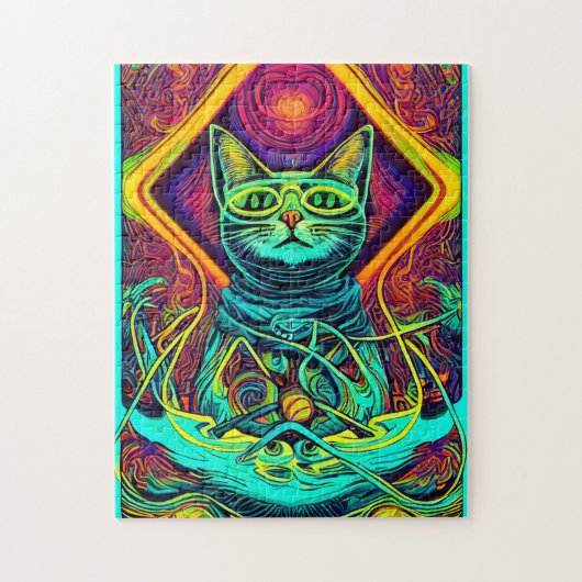 Hypnotische Illustration einer farbigen Katze Puzzle (Vertikal)