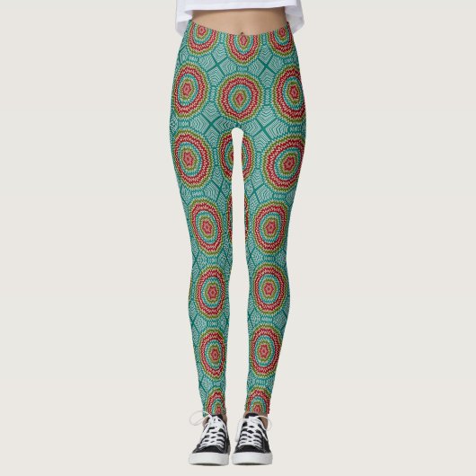 Hypnotische Mandalaik-Blume Leggings (Vorderseite)