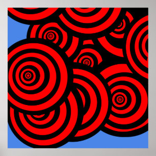 Hypnotische rote schwarze und blaue Spiralen Poster