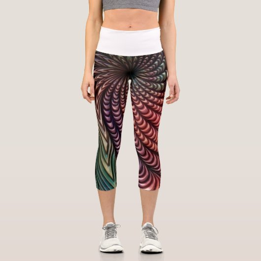 Hypnotischer 3D-Mandala-Strudel Capri Leggings (Vorderseite)