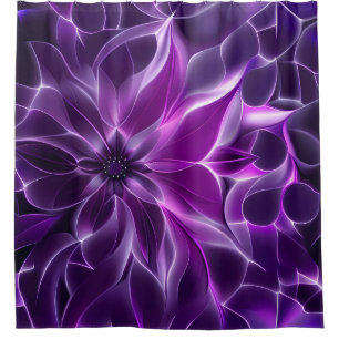 Hypnotisches Fraktal tief lila Blume Duschvorhang