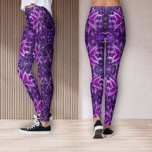 Hypnotisches Fraktal tief lila Blume Leggings