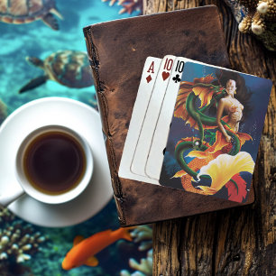 Hypnotisierende Koi-Meerjungfrau Wasser-Drache Fan Spielkarten
