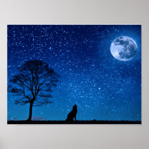 Hypnotisierender Wolf, der auf dem Mond-Plakat Poster