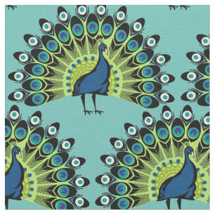 Hypnotisierendes Blau- und Grün-Pfauenmuster Stoff