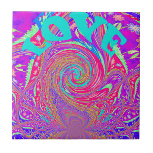 Hypnotisierendes Strudel-Liebe-Cyan-Text-Kunst-Gra Fliese