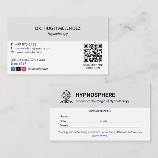 Hypnotist Clinic Business | Minimalistische Ernenn Visitenkarte (Vorne/Hinten)
