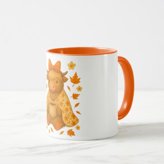 Hyturtle Fall Highland Cow with Maple Leaves Coffe Tasse (VorderseiteRechts)