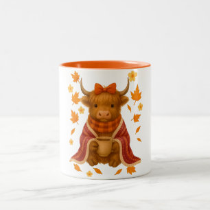 Hyturtle Herbst Highland-Kuh Ahornblätter Kaffeeta Zweifarbige Tasse