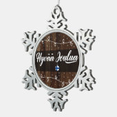 Hyvää joulua Finnisch Frohe Weihnachten, rustikale Schneeflocken Zinn-Ornament (Rechts)
