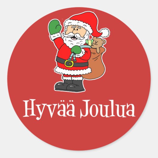 Hyvaa Joulua Finnische Weihnachtsfeier Santa Red Runder Aufkleber (Vorderseite)