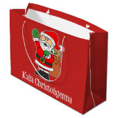 Hyvaa Joulua Finnischer Weihnachtsmann (RED) Große Geschenktüte (Rückseite Schrägansicht)
