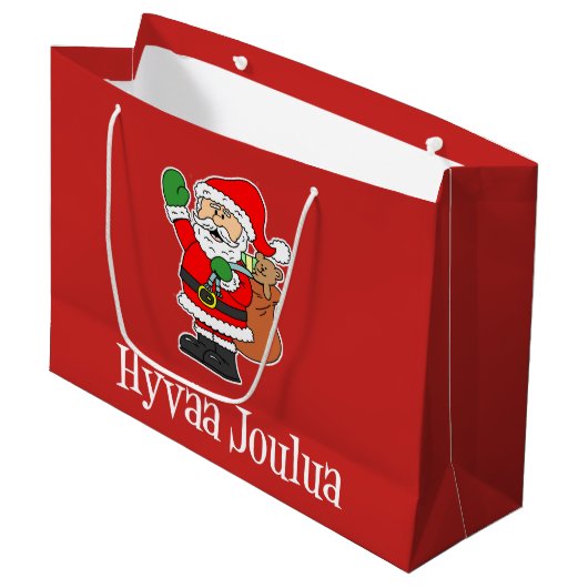 Hyvaa Joulua Finnischer Weihnachtsmann (RED) Große Geschenktüte (Vorderseite Schrägansicht)