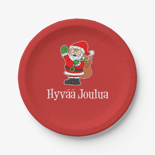 Hyvaa Joulua Finnischer Weihnachtsmann (RED) Pappteller (Vorderseite)