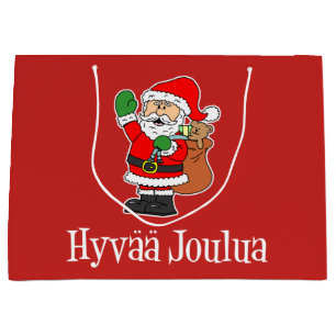 Hyvaa Joulua finnisches Weihnachten Sankt (ROT) Große Geschenktüte