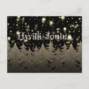 Hyvää Joulua Gold Starry Night Schneefall Bäume Postkarte