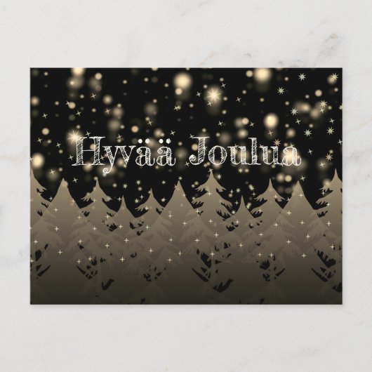 Hyvää Joulua Gold Starry Night Schneefall Bäume Postkarte (Vorderseite)