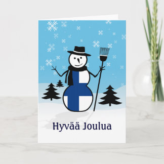 Hyvää Joulua Merry Christmas Finland Snowman Feiertagskarte
