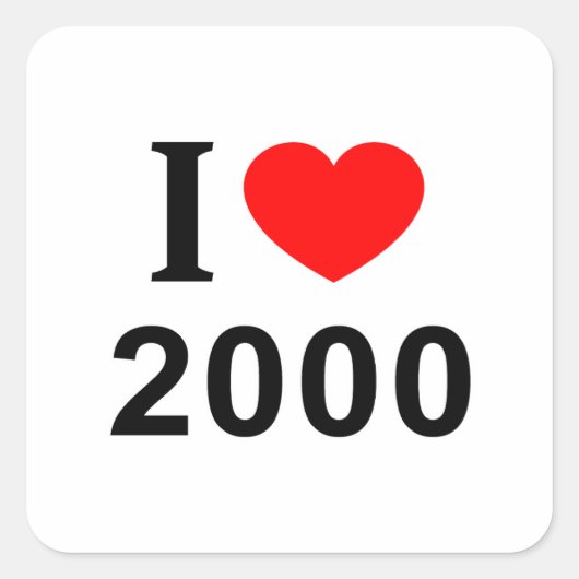 I ❤️ 2000 I LIEBE 2000 I HEART 2000 QUADRATISCHER AUFKLEBER (Vorderseite)